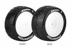 L-T3180VWAR | Louise 2.2" Rear E-Phantom Super Soft Compound Tyres On White Dish Rims - Glued Buggy Wheels 2Pcs