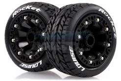 L-T3188SB | Louise 2.2" ST-Rocket Tyres On Black Spoke Rims - Glued Truck Wheels W/ Foam 2Pcs