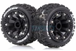 L-T3200SB | Louise 2.2" ST-Spider Tyres On Black Spoke Rims - Glued Truck Wheels W/ Foam 2Pcs