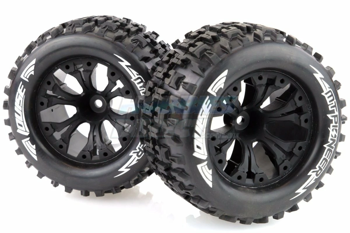 L-T3202BH | Louise 2.8" MT-Pioneer Tyres On (1/2 Offset) Black Rims - Glued Wheels 2Pcs