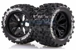 L-T3204B | Louise 2.8" MT-Uphill Tyres On Black Spoke Rims - Glued Truck Wheels W/ Foam 2Pcs
