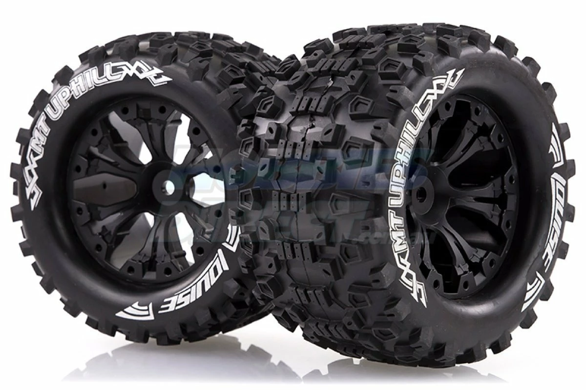 L-T3204B | Louise 2.8" MT-Uphill Tyres On Black Spoke Rims - Glued Truck Wheels W/ Foam 2Pcs