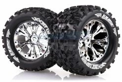 L-T3204C | Louise 2.8" MT-Uphill Tyres On Chrome Spoke Rims - Glued Truck Wheels W/ Foam 2Pcs