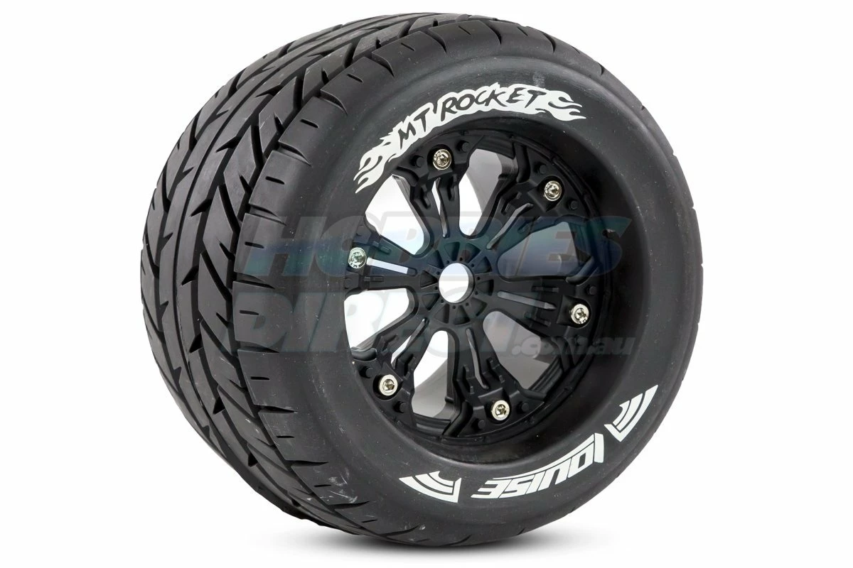 L-T3217B | Louise 3.8" MT-Rocket Tyres On Black Rims - Glued Wheels 2Pcs