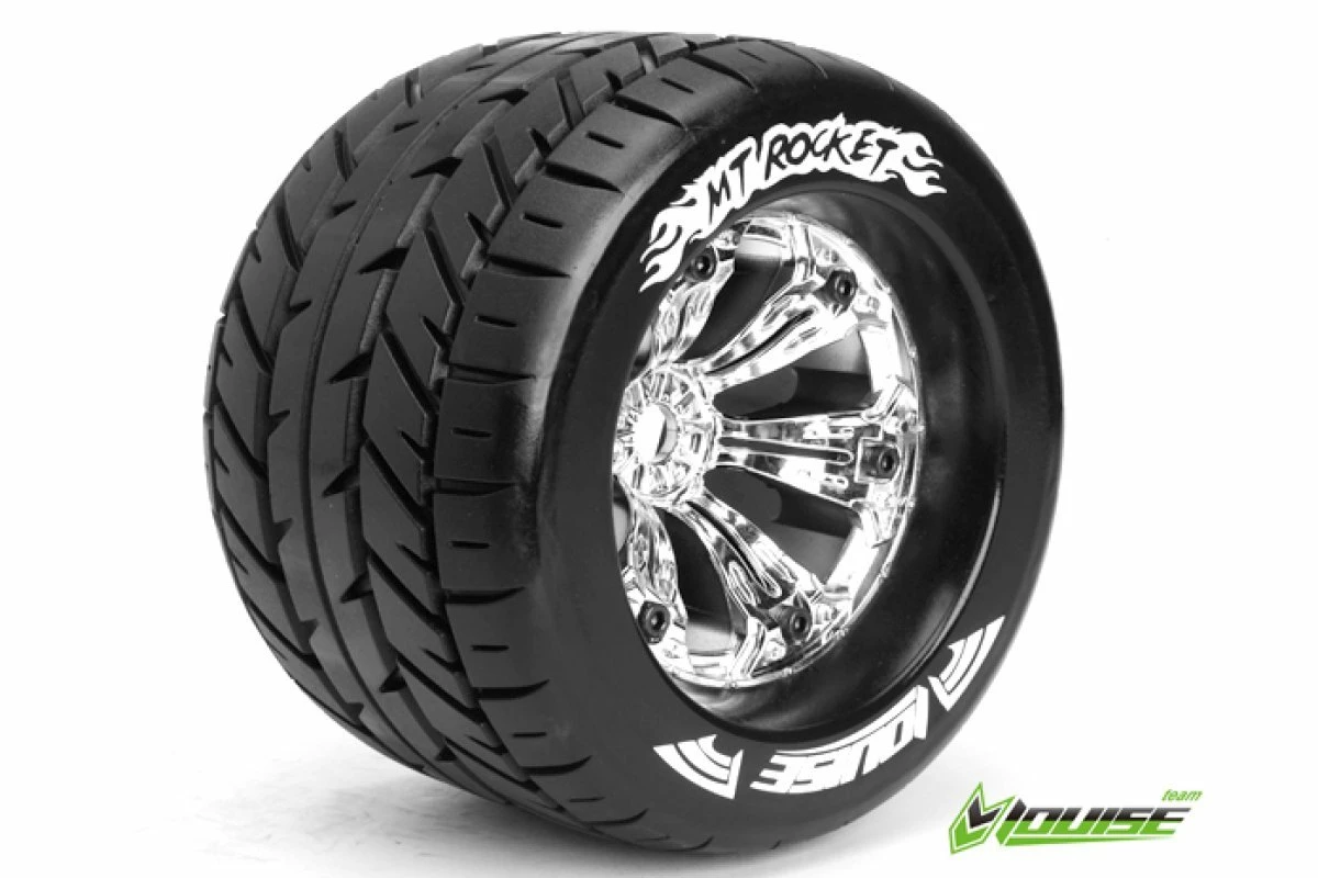 L-T3217CH | Louise 3.8" MT-Rocket Tyres On Chrome Rims - Glued Wheels 2Pcs