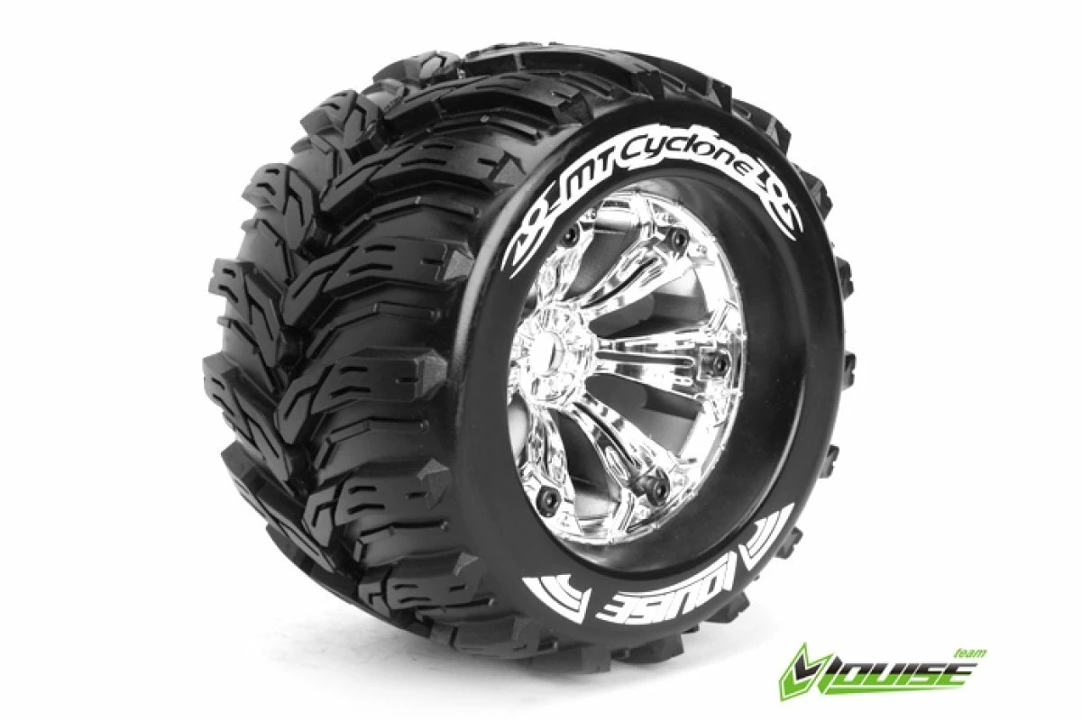 L-T3220CH | Louise 3.8" MT-Cyclone Tyres On Chrome Rims - Glued Wheels 2Pcs