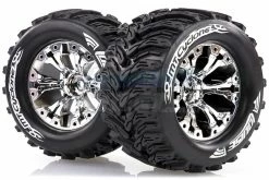 L-T3226CH | Louise 2.8" MT-Cyclone Tyres On Chrome Spoke Rims - Glued Truck Wheels W/ Foam 2Pcs