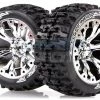 L-T3227CH | Louise 2.8" ST-Pioneer Tyres On Chrome Spoke Rims - Glued Truck Wheels W/ Foam 2Pcs