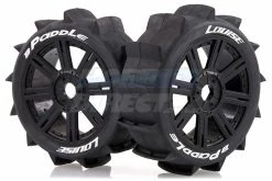 L-T3249B | Louise 84mm B-Paddle Tyres On Black Spoke Rims - Glued Buggy Wheels W/ Foam 2Pcs