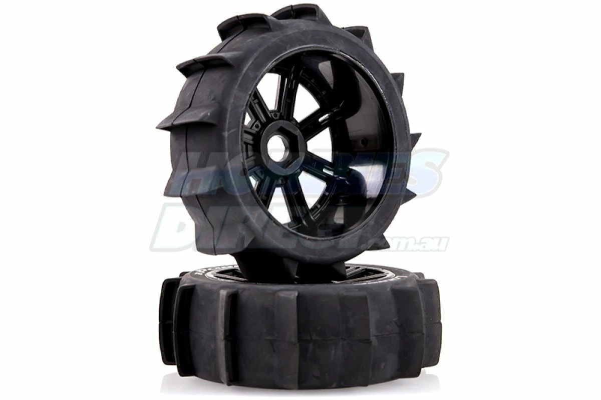 L-T3249B | Louise 84mm B-Paddle Tyres On Black Spoke Rims - Glued Buggy Wheels W/ Foam 2Pcs - Image 3
