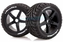 L-T3250B | Louise 3.8" T-Rocket Tyres On Black Spoke Rims - Glued Truggy Wheels W/ Foam 2Pcs