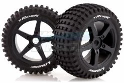 L-T3251B | Louise 3.8" T-Rock Tyres On Black Spoke Rims - Glued Truggy Wheels W/ Foam 2Pcs