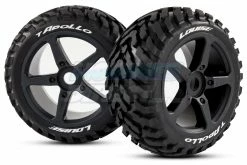 L-T3252B | Louise 3.8" T-Apollo Tyres On Black Spoke Rims - Glued Truggy Wheels W/ Foam 2Pcs