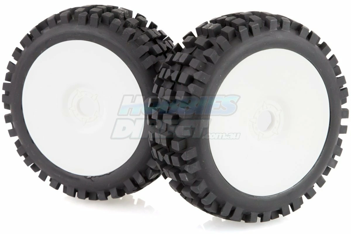 L-T325W | Louise 3.3" B-ulldoze Tyres On 84mm White Dished Rims - Glued Wheels 2Pcs - Image 2