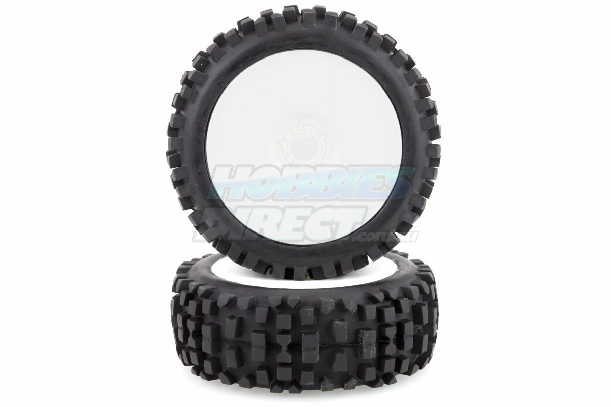 L-T325W | Louise 3.3" B-ulldoze Tyres On 84mm White Dished Rims - Glued Wheels 2Pcs - Image 3