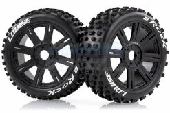 L-T3270B | Louise 3.3" B-Rock Tyres On Black Spoke Rims - Glued Buggy Wheels W/ Foam 2Pcs