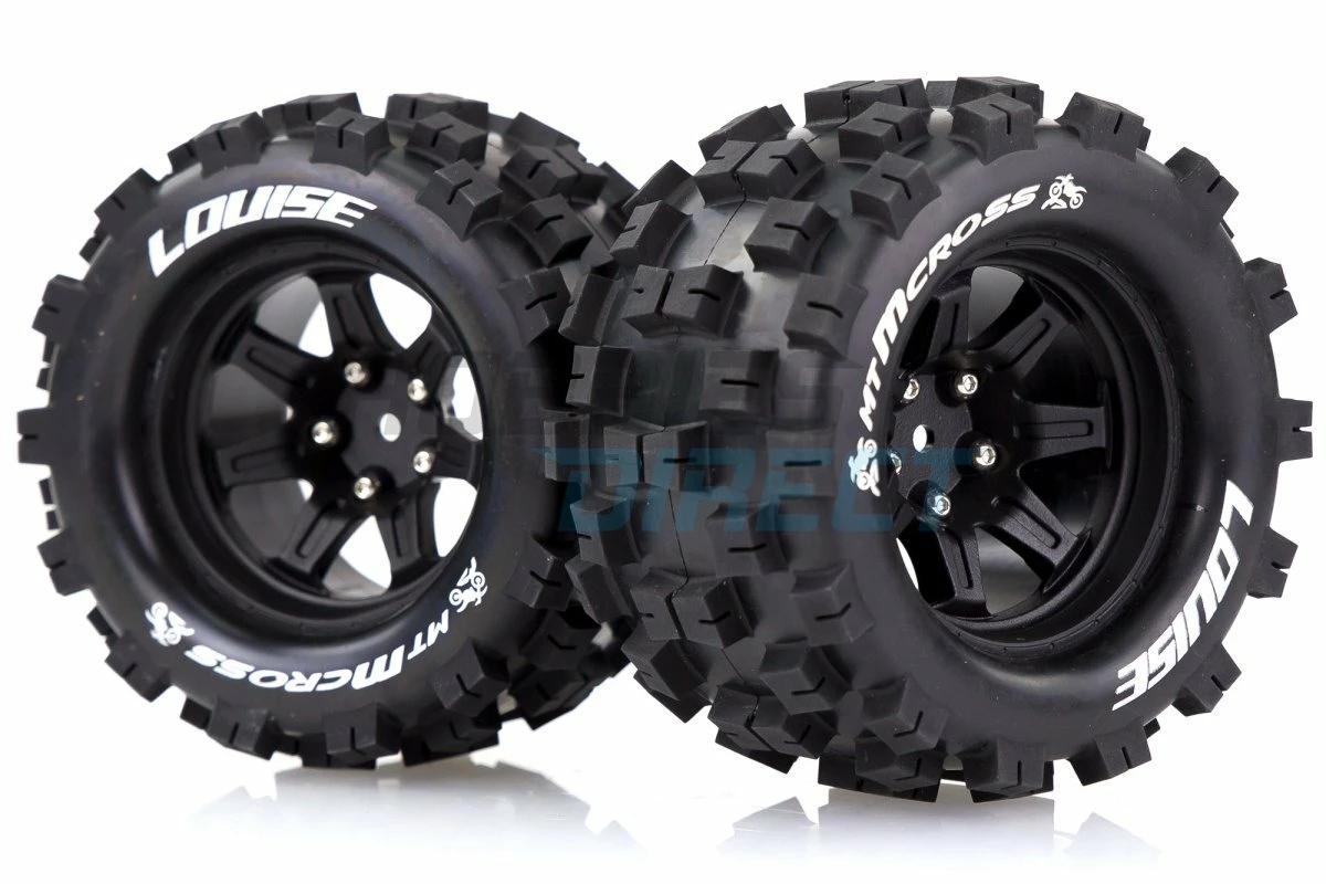 L-T3274BM | Louise 2.8" MT-Mcross Tyres On Black Spoke Rims - Glued Truck Wheels W/ Foam 2Pcs