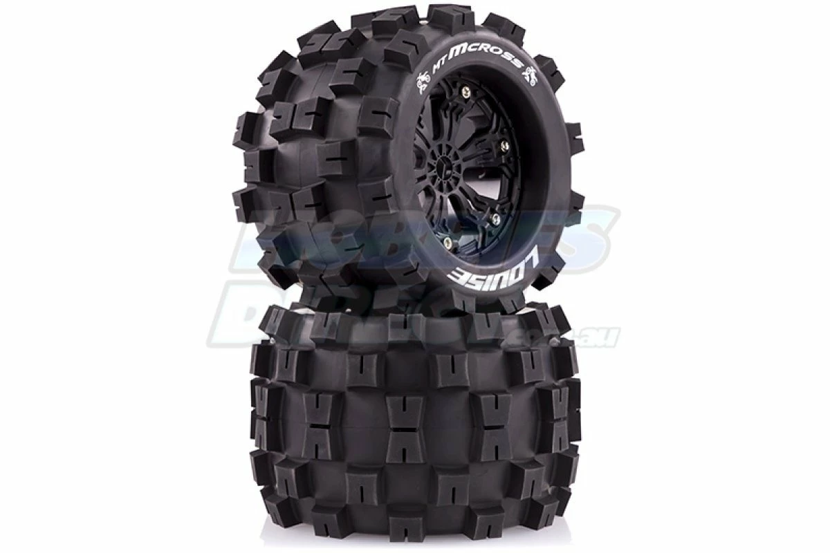 L-T3276B | Louise 3.8" MT-Mcross Tyres On Black Spoke Rims - Glued Truck Wheels W/ Foam 2Pcs - Image 2