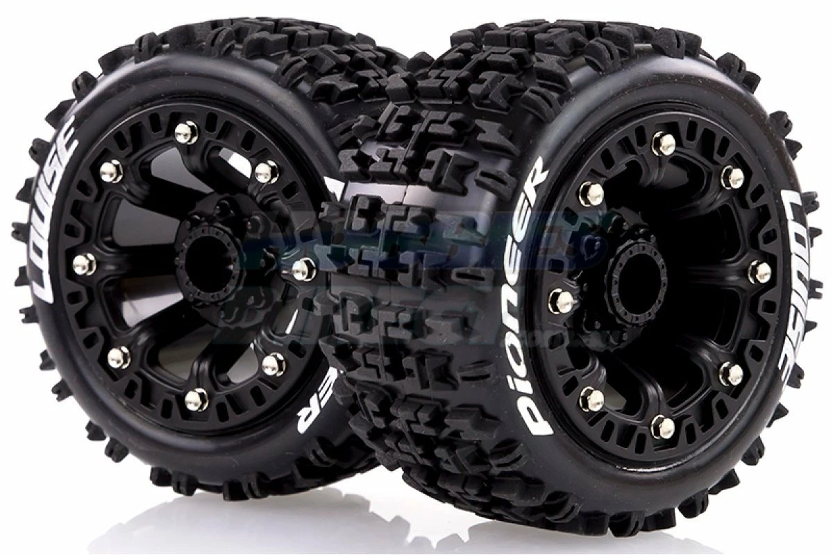 L-T3278SB | Louise 2.2" ST-Pioneer Tyres On Black Spoke Rims - Glued Truck Wheels W/ Foam 2Pcs