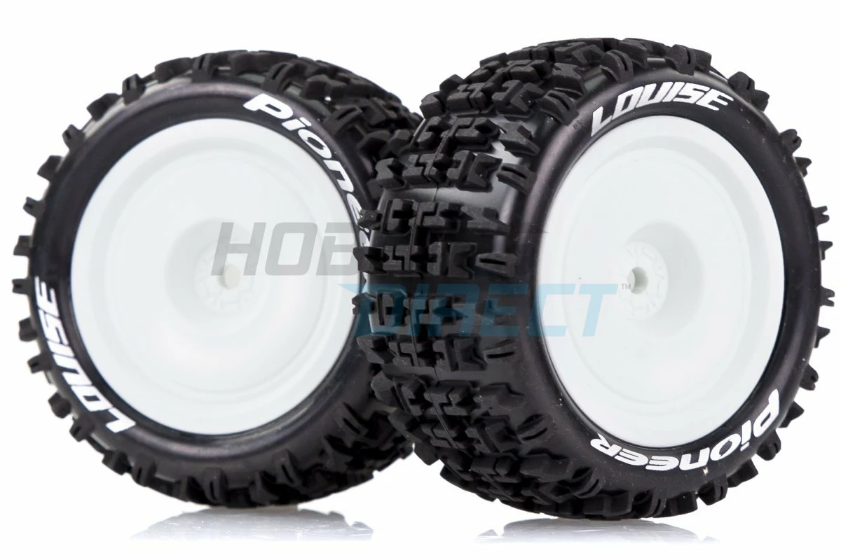L-T3278SWKR | Louise 2.2" Rear E-Pioneer Tyres On White Dish Rims - Glued Buggy Wheels W/ Foam 2Pcs