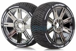L-T3284SBC | Louise 3.3" GT-Shiv MFT (Soft) Tyres On Black Chrome 8 Spoke Rims - Glued Wheels 2Pcs