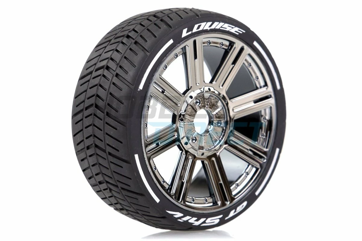L-T3284SBC | Louise 3.3" GT-Shiv MFT (Soft) Tyres On Black Chrome 8 Spoke Rims - Glued Wheels 2Pcs - Image 2