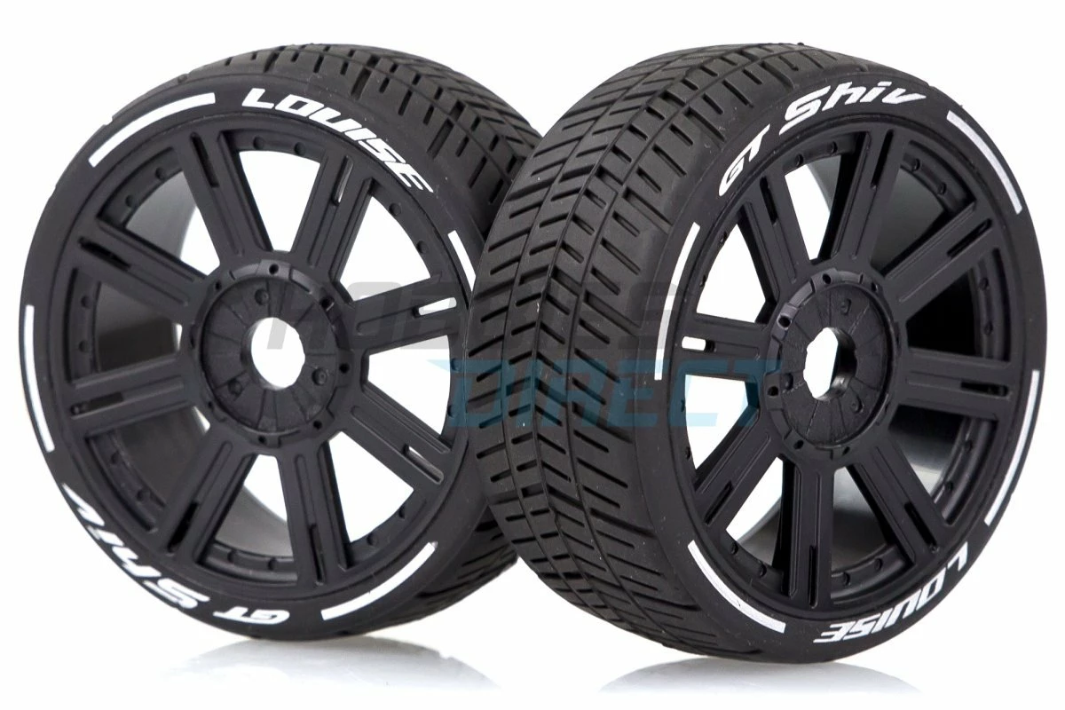 L-T3284SB | Louise 3.3" GT-Shiv MFT (Soft) Tyres On Black 8 Spoke Rims - Glued Wheels 2Pcs