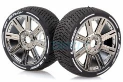 L-T3284VBC | Louise 3.3" GT-Shiv MFT (Super Soft) Tyres On Black Chrome 8 Spoke Rims - Glued Wheels 2Pcs