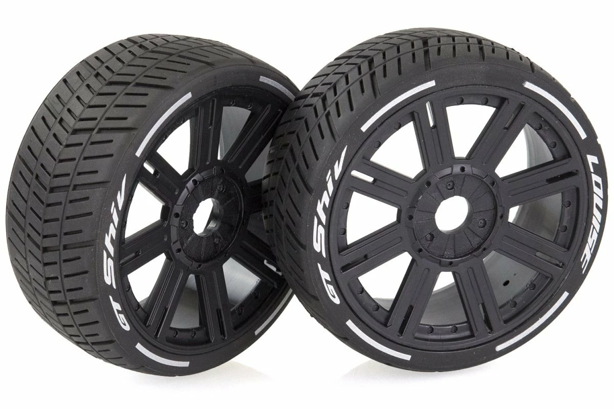 L-T3284VB | Louise 3.3" GT-Shiv MFT (Super Soft) Tyres On Black 8 Spoke Rims - Glued Wheels 2Pcs