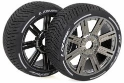 L-T3285SBC | Louise 3.3" GT-Tarmac MFT (Soft) Tyres On Black Chrome 8 Spoke Rims - Glued Wheels 2Pcs