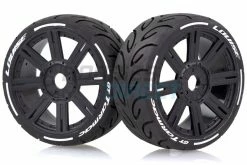 L-T3285SB | Louise 3.3" GT-Tarmac MFT (Soft) Tyres On Black 8 Spoke Rims - Glued Wheels 2Pcs