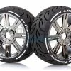 L-T3285VBC | Louise 3.3" GT-Tarmac MFT (Super Soft) Tyres On Black Chrome 8 Spoke Rims - Glued Wheels 2Pcs