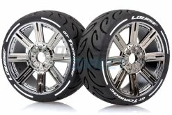 L-T3285VBC | Louise 3.3" GT-Tarmac MFT (Super Soft) Tyres On Black Chrome 8 Spoke Rims - Glued Wheels 2Pcs