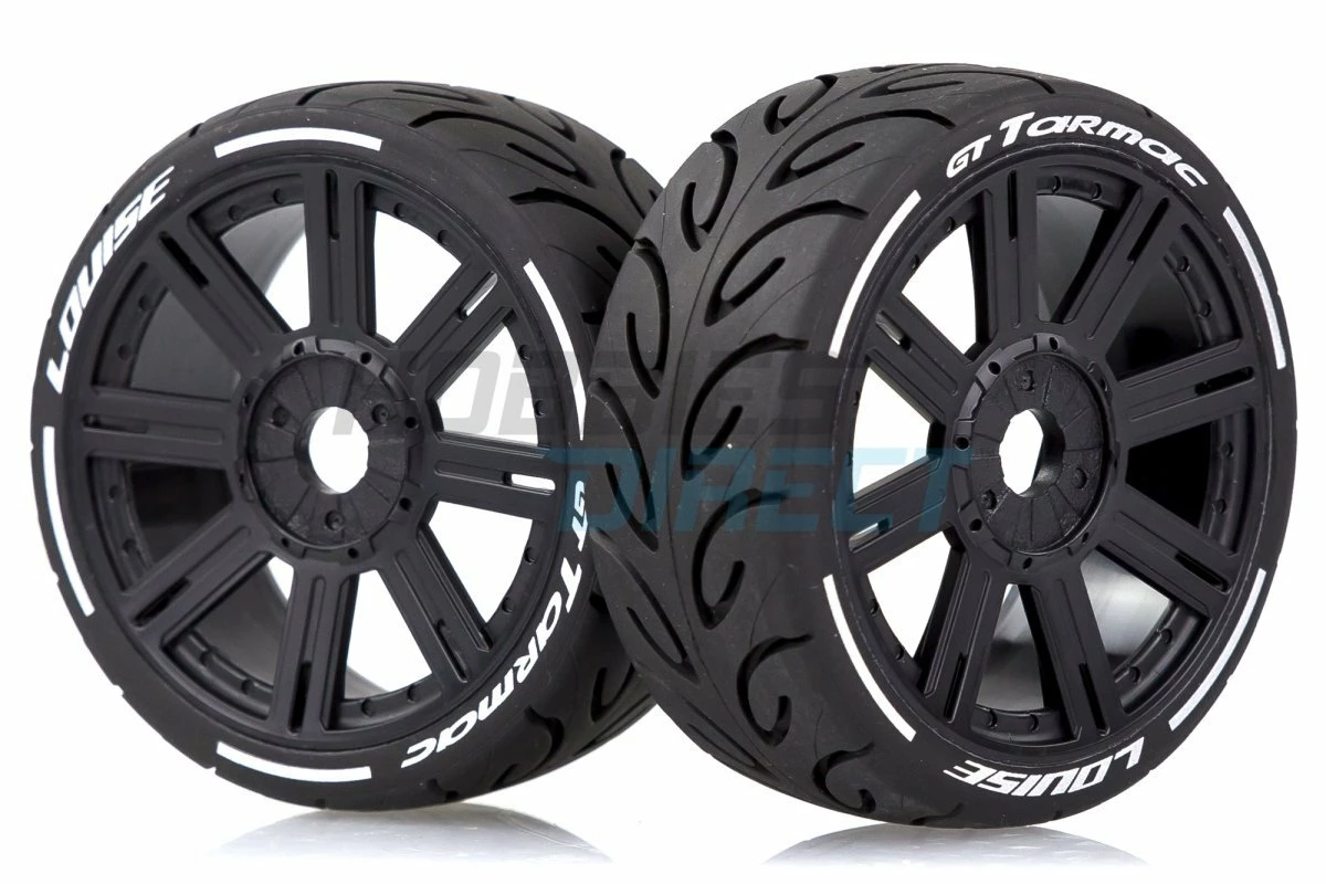 L-T3285VB | Louise 3.3" GT-Tarmac MFT (Super Soft) Tyres On Black 8 Spoke Rims - Glued Wheels 2Pcs
