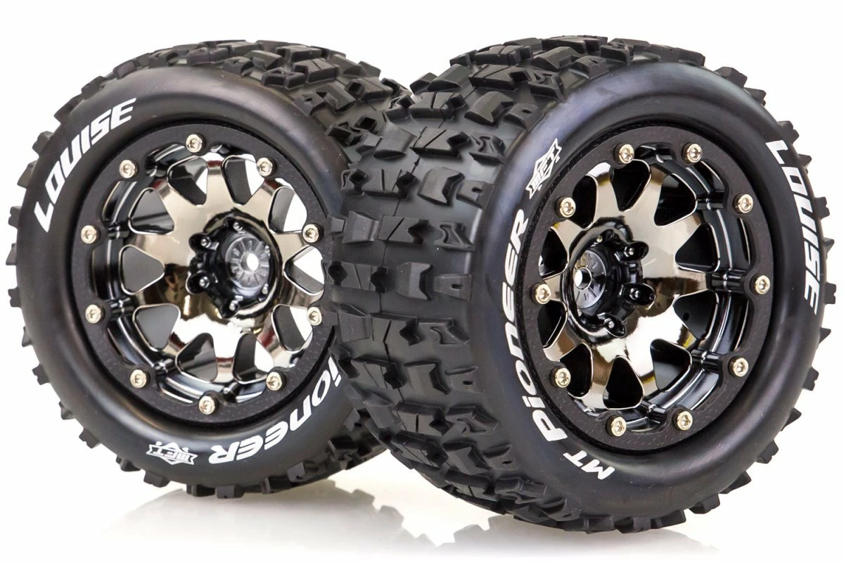 L-T3308SBCH | Louise 3.3" MT-Pioneer MFT Tyres On (1/2 Offset) Black Chrome Rims - Beadlocked Wheels 2Pcs