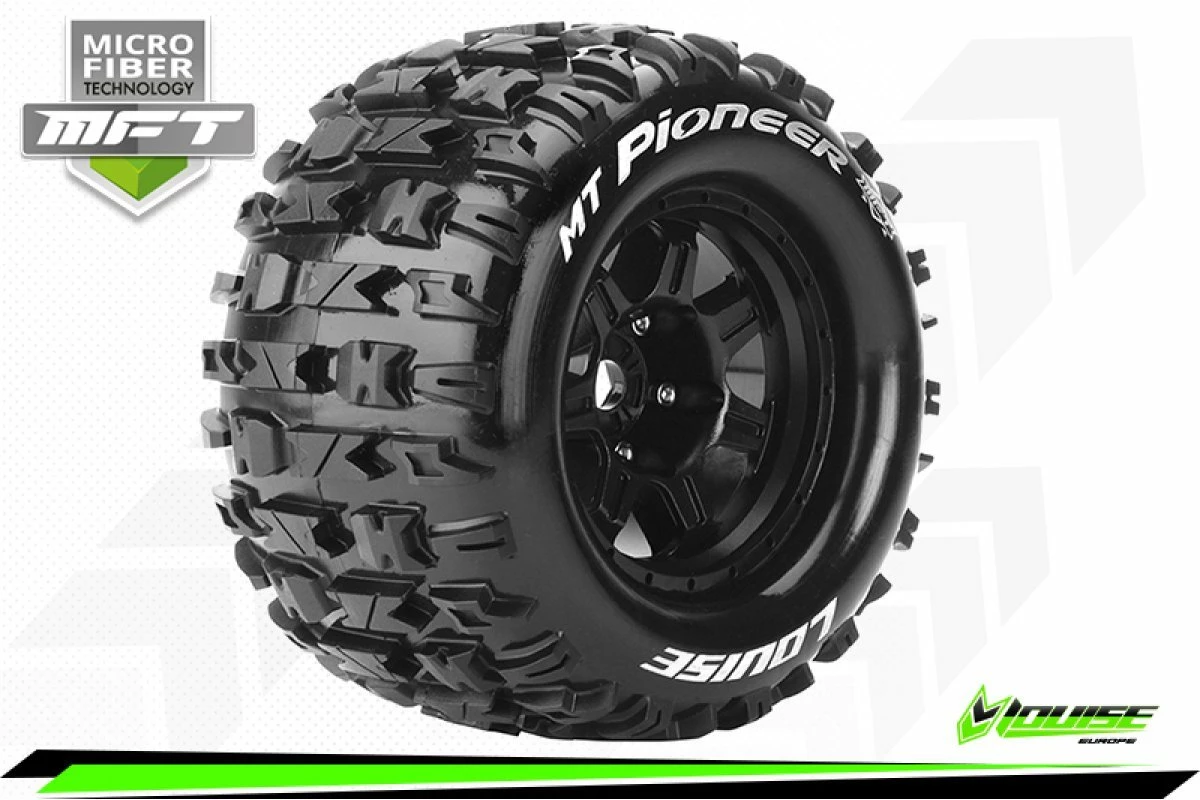 L-T3321BH | Louise 3.8" MT-Pioneer MFT Tyres On (1/2 Offset) Black Rims - Glued Wheels 2Pcs