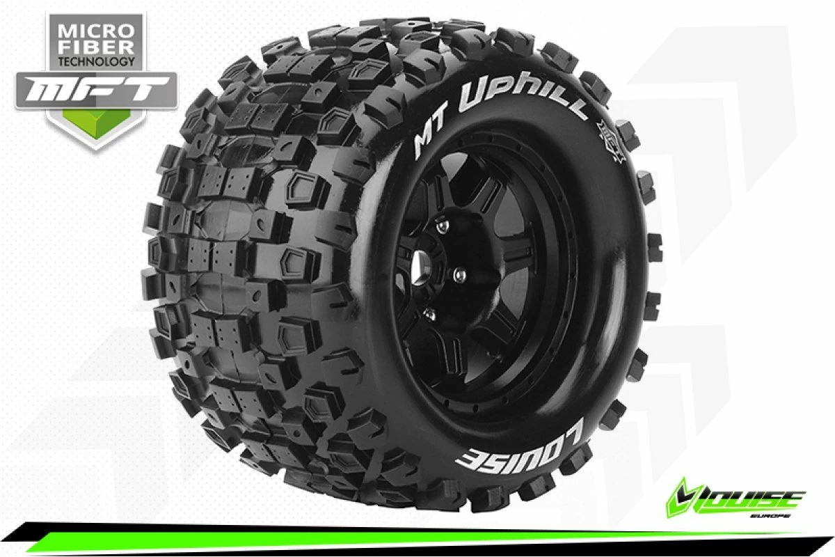 L-T3322BH | Louise 3.8" MT-Uphill MFT Tyres On (1/2 Offset) Black Rims - Glued Wheels 2Pcs