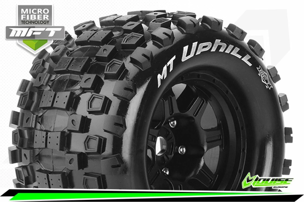 L-T3322BH | Louise 3.8" MT-Uphill MFT Tyres On (1/2 Offset) Black Rims - Glued Wheels 2Pcs - Image 2