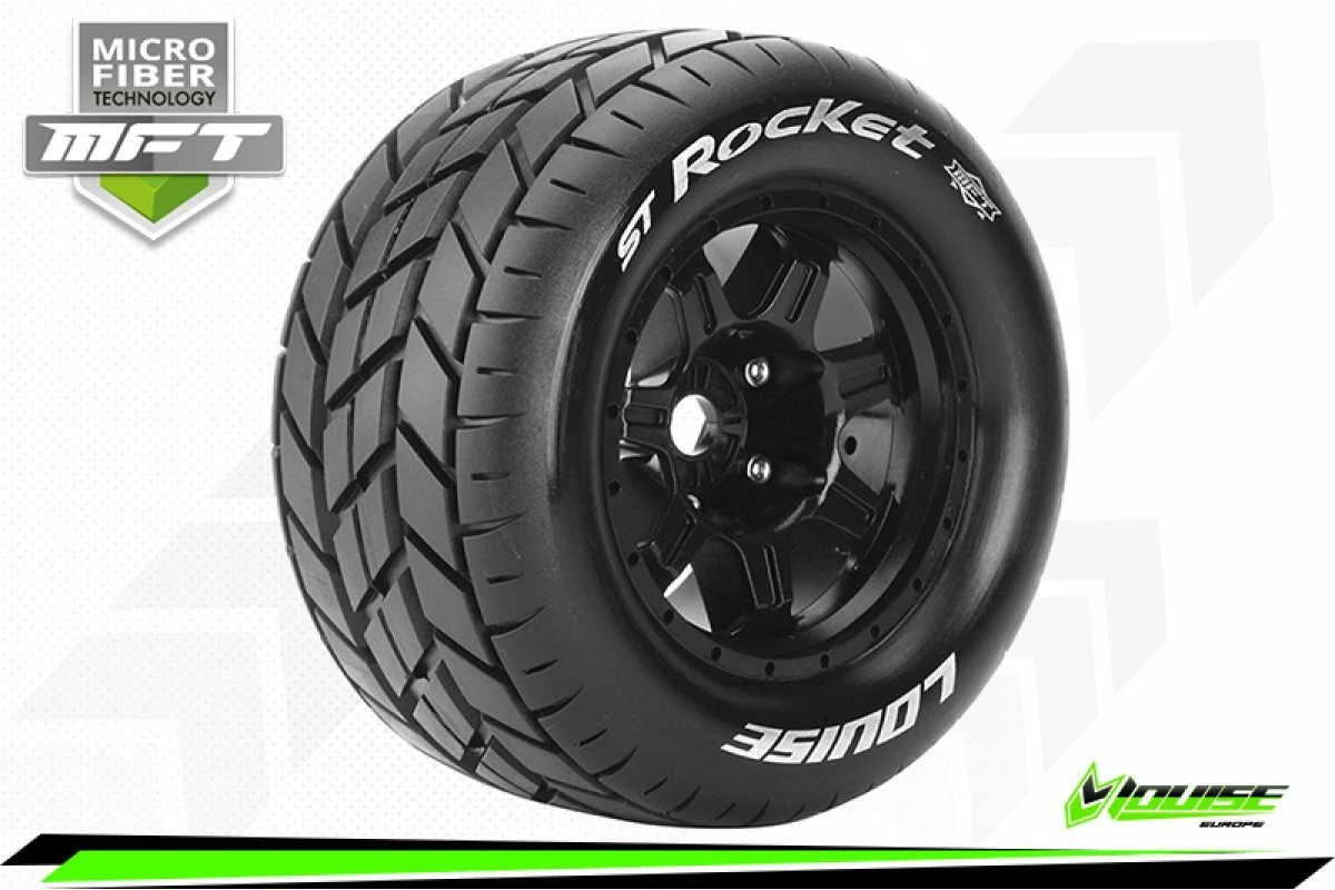 L-T3324B | Louise 3.8" ST-Rocket MFT Tyres On (0 Offset) Black Rims - Glued Wheels 2Pcs