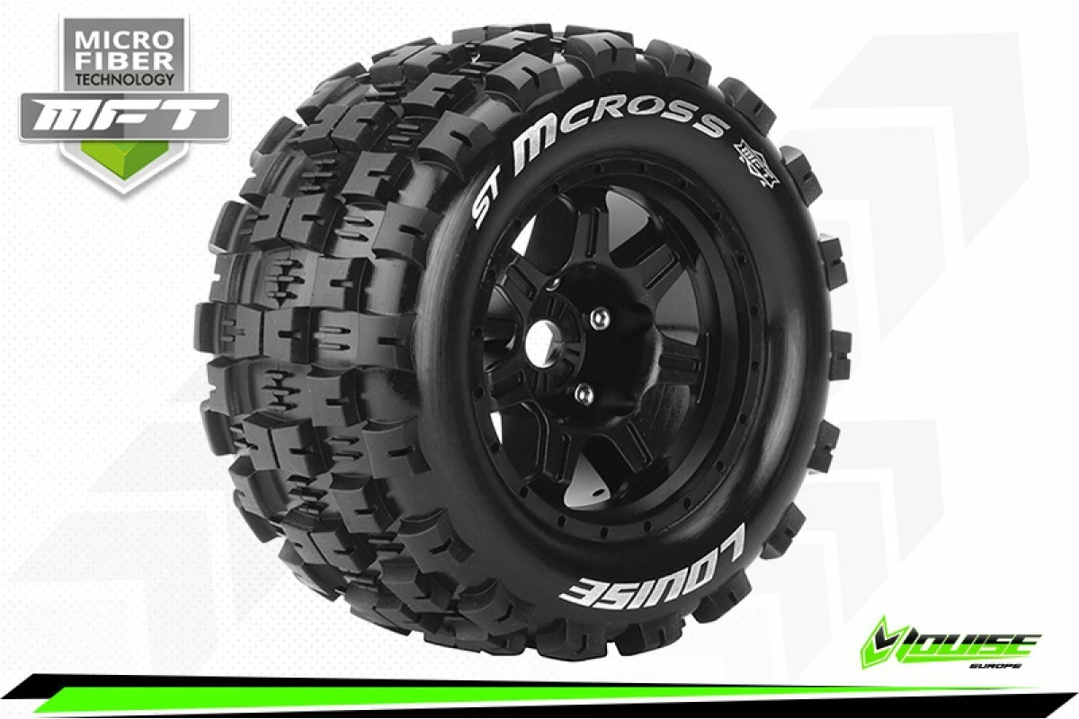 L-T3327BH | Louise 3.8" ST-Mcross MFT Tyres On (1/2 Offset) Black Rims - Glued Wheels 2Pcs