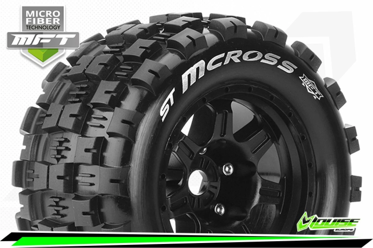 L-T3327BH | Louise 3.8" ST-Mcross MFT Tyres On (1/2 Offset) Black Rims - Glued Wheels 2Pcs - Image 2
