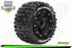 L-T3329SB | Louise 3.3" 1/10 Maxx 4S MT-Pioneer MFT Tyres On (1/2 Offset) Black Rims - Beadlocked Wheels 2Pcs