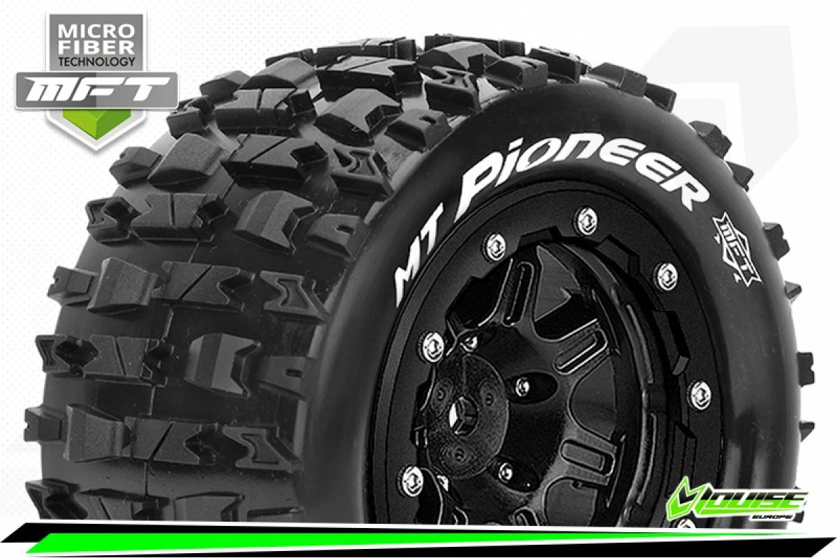 L-T3329SB | Louise 3.3" 1/10 Maxx 4S MT-Pioneer MFT Tyres On (1/2 Offset) Black Rims - Beadlocked Wheels 2Pcs - Image 2
