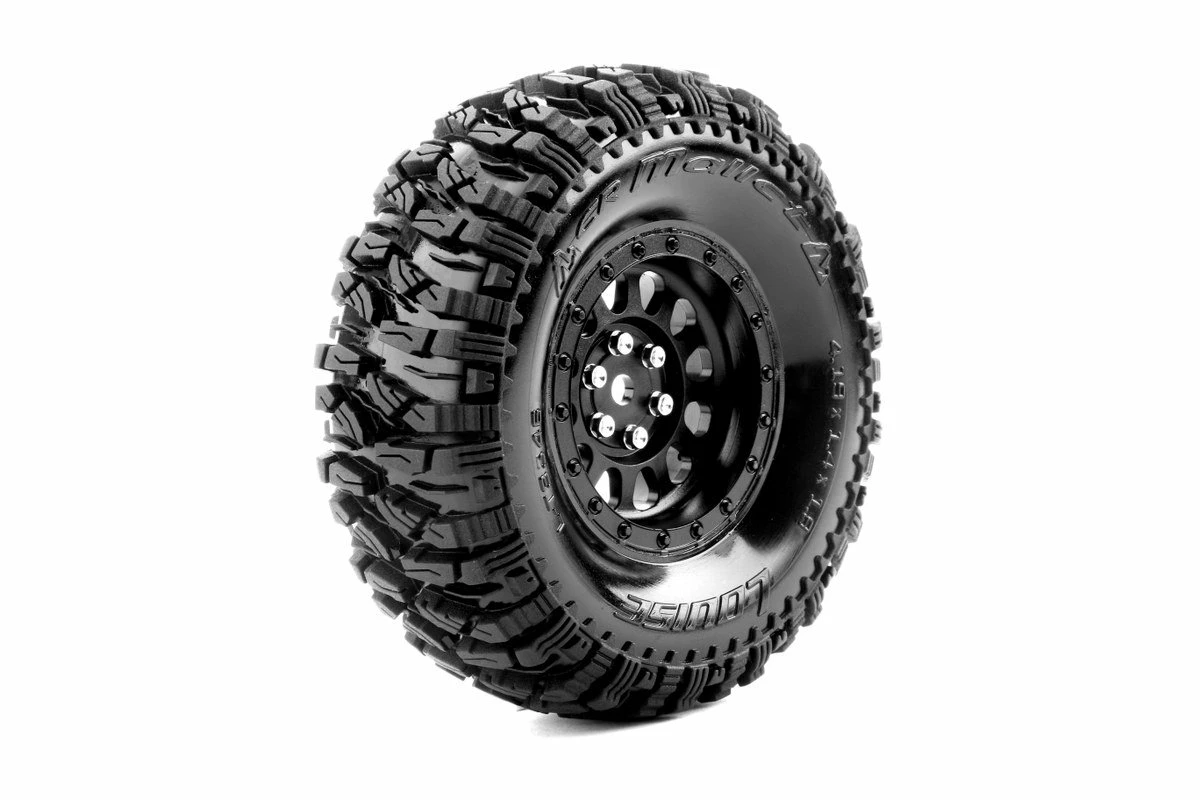 L-T3346VB | Louise 1.9" CR-Mallet Super Soft Tyres On Black Rims - Glued Wheels 2Pcs